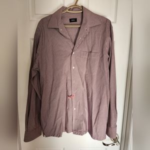 Boss Hugo Boss‎ Burgundy and White Check Men's Dress Shirt RN 73618 Size 42/16.5